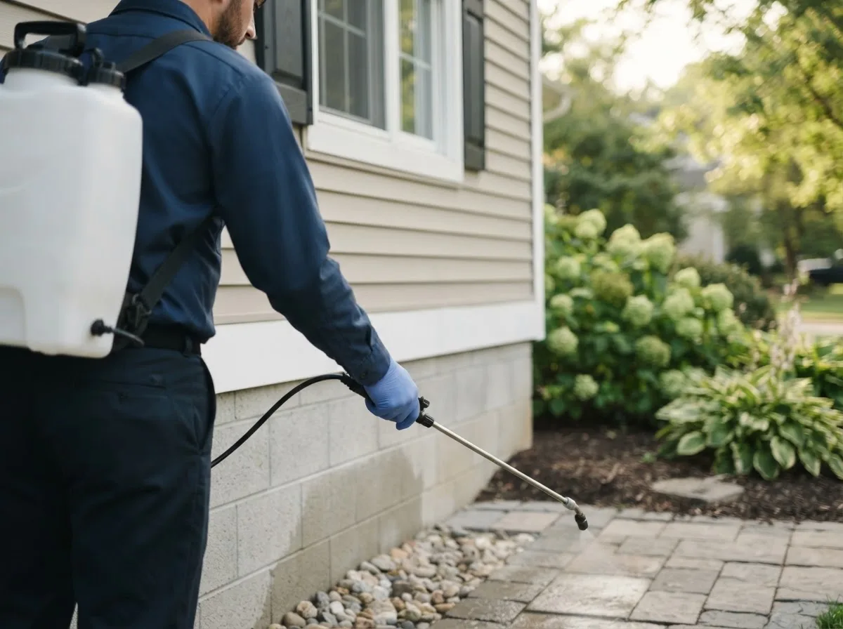 Pest control technician inspecting a home in Arlington, MA